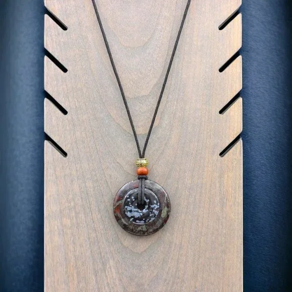 Dragons Blood Jasper and Snowflake ObsidianNecklace Handmade